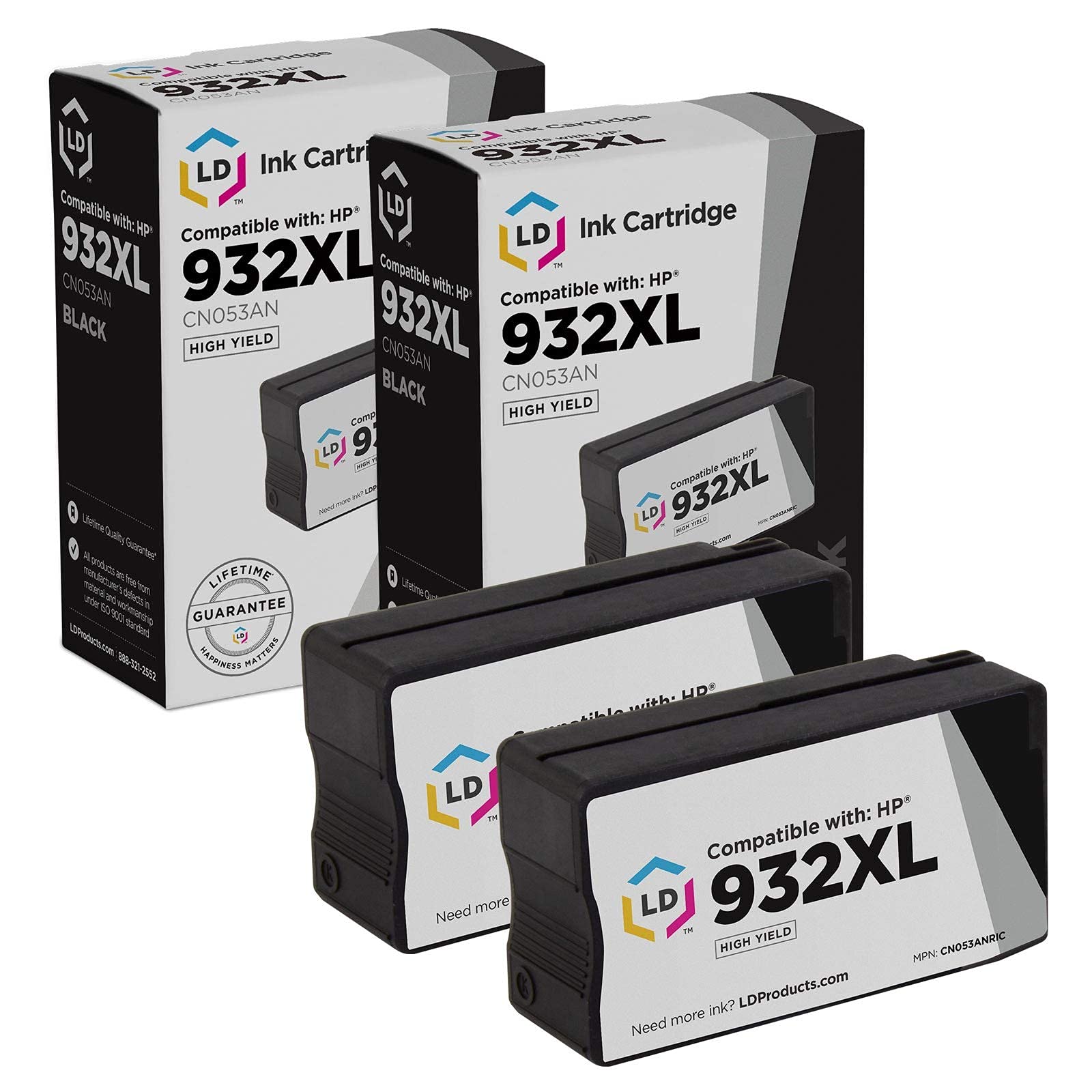 LD Remanufactured Ink Cartridge Replacement for HP 932XL CN053AN High Yield (Black, 2-Pack)