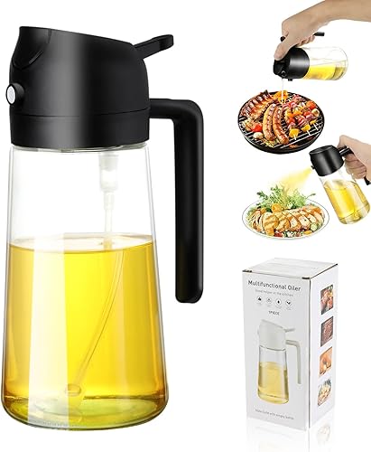 Miniatura 10 de Dispensador y rociador de aceite de vidrio 2 en 1 - Botella a prueba de fugas de 16 oz/470 ml para cocinar, freidora de aire, barbacoa, hornear,