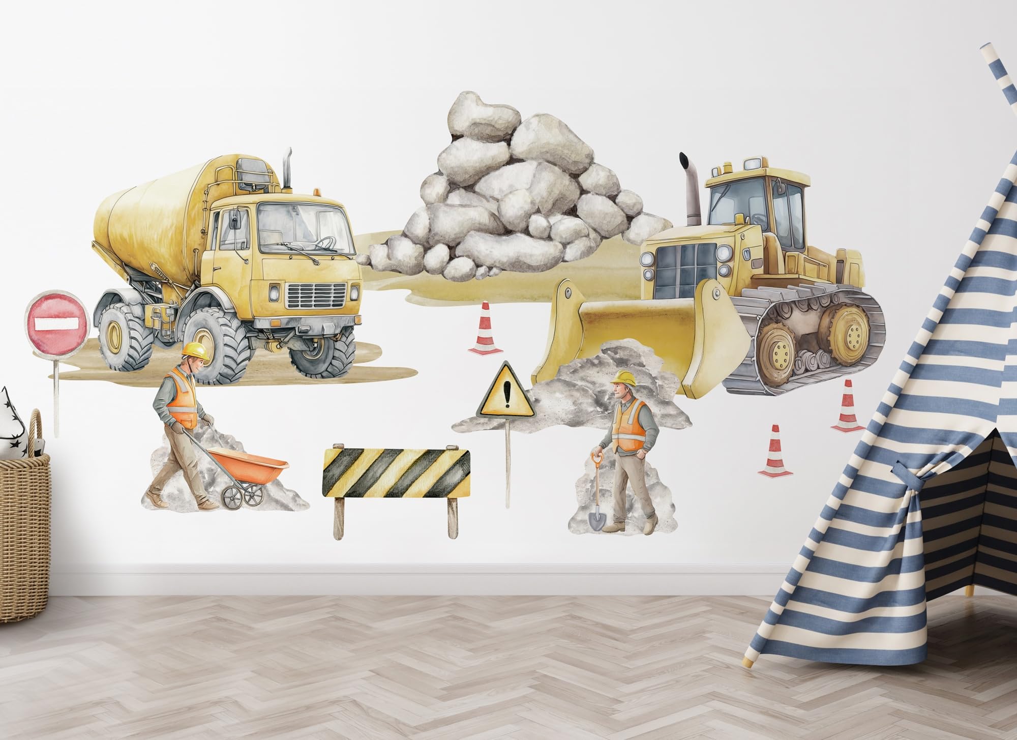 Adesivo da parete per cameretta dei bambini, decorazione da parete per camera da letto, per cameretta dei bambini (cantiere, XL)