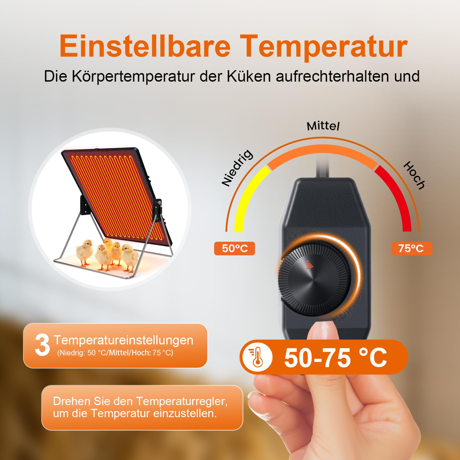 Hühnerstall Heizung,140W Wärmeplatte Hühner, 40X30cm Heizung für Hühnerstall,Hühnerheizplatte mit Halterung für 360 Grad Drehung, geeignet für Bauernhöfe, Hühnerställe, Entenhäuser