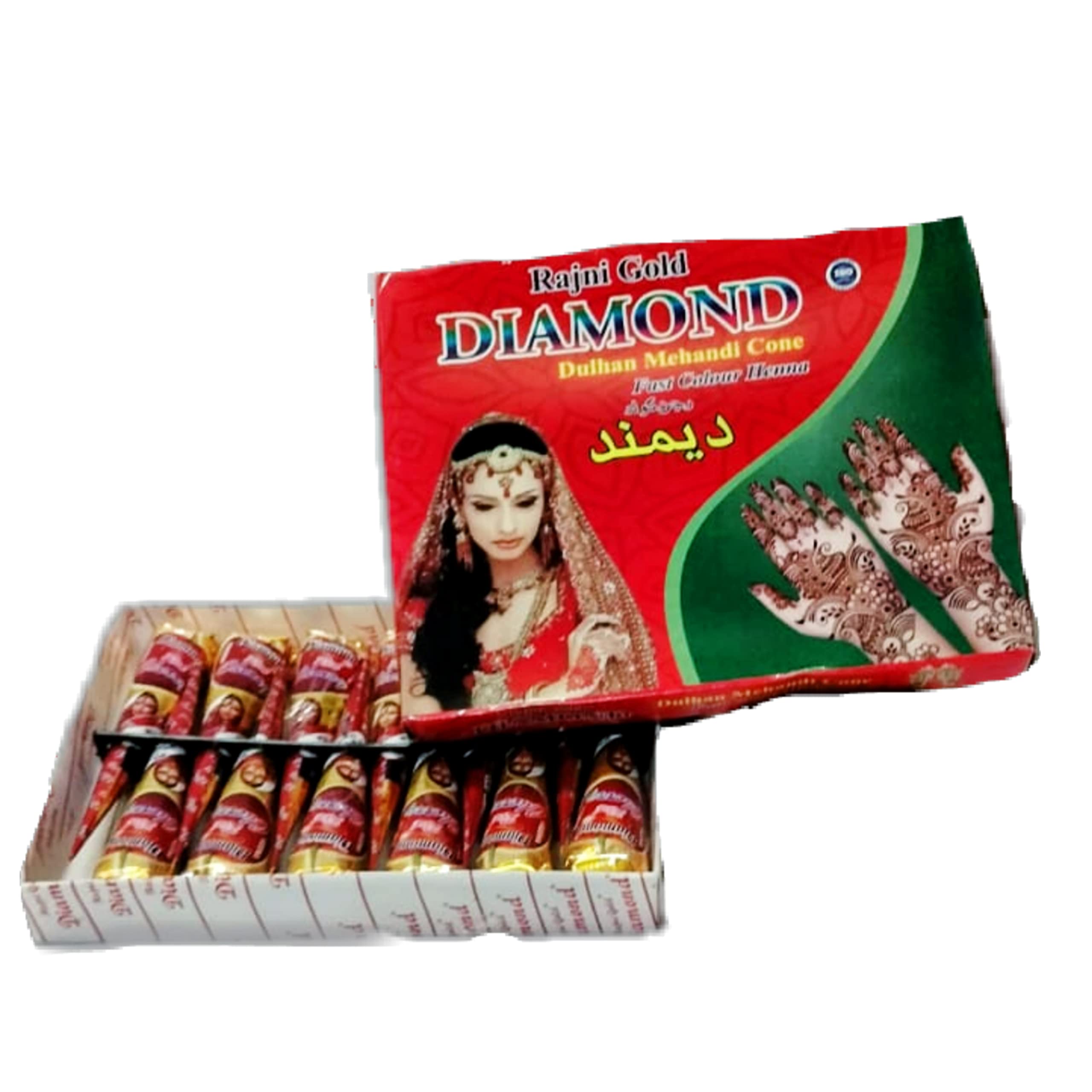 Rjani Gold Diamond Fast Cherry Henna Paste, Small Instant Tattoo Outline Mehandi Cone (Red, Pack of 12 Pieces)