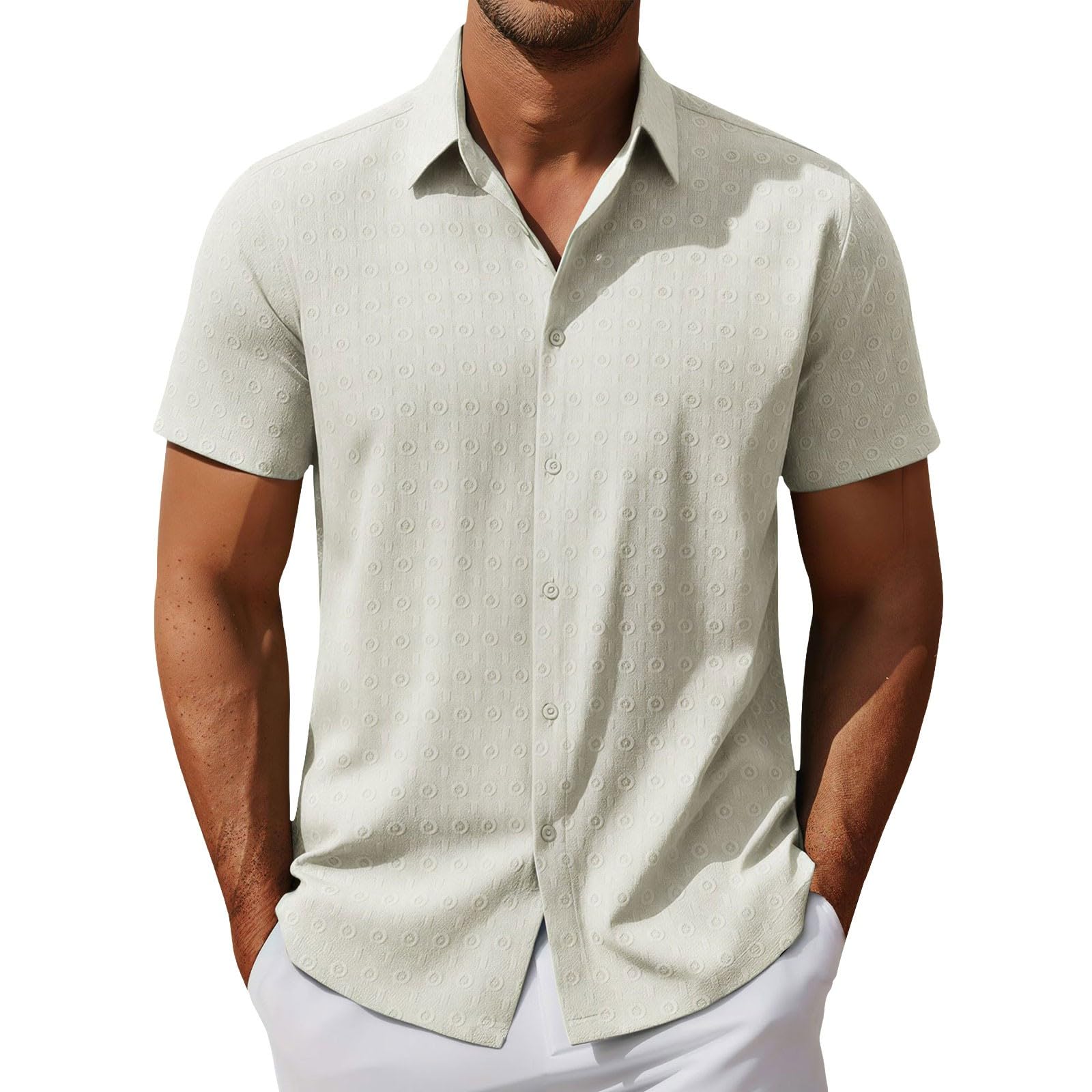 Generico Camicia Uomo in Cotone e Lino Maniche Corte Estiva Regular Fit la Spiaggia Camicie con Collo Button-Down Le Vacanze e Il Lavoro Camicette Hawaiane Uomo