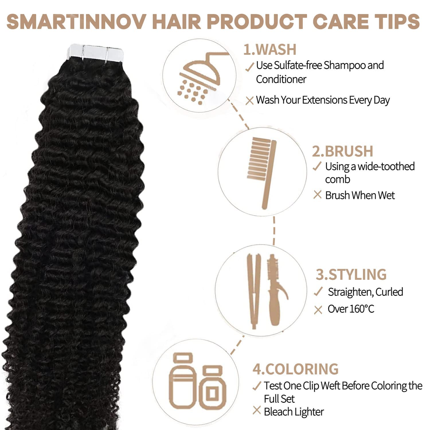 Amazon.com : Smartinnov Tape in Hair Extensions Human Hair  display picture 2