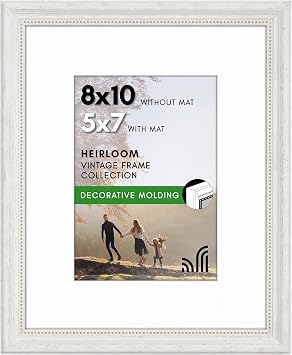 Americanflat 8x10 Vintage Picture Frame - Matted to 5x7 - White