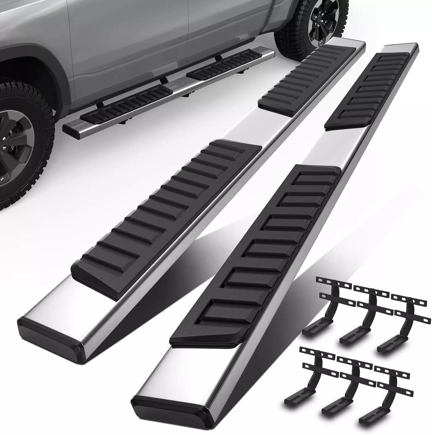 MOSTPLUS 6 inches Running Boards Bar Nerf Bar Compatible for 2019-2025 Dodge Ram 1500 New Body Style 4 Full Size Doors Side Step（Excl.2019-2024 Classic