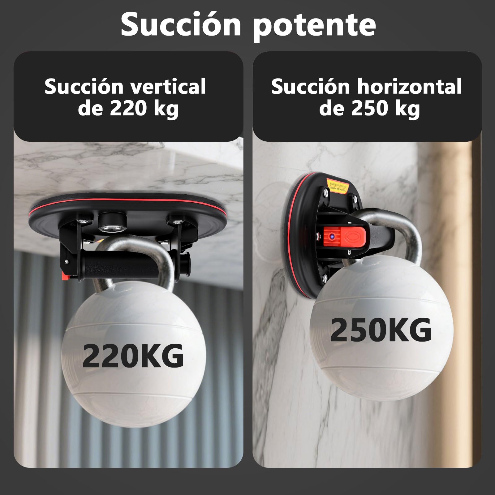 2 Piezas 16x24cm Ventosas para Cristal 220kg, Ventosas para Azulejos y Cristal, Autore-succión, Pantalla Digital, Resistente para Mármol, Cerámica