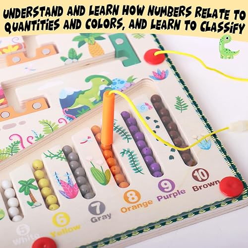 Miniatura 7 de Laberinto magnético de color y números, juguetes Montessori para mayores de 3 años, tablero de actividades de rompecabezas de madera, juguetes de