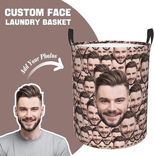 Miniatura 2 de Cesta de lavandería personalizada con cara, cesta de almacenamiento de ropa sucia con asa para baño, dormitorio, cesta de lavandería impermeable