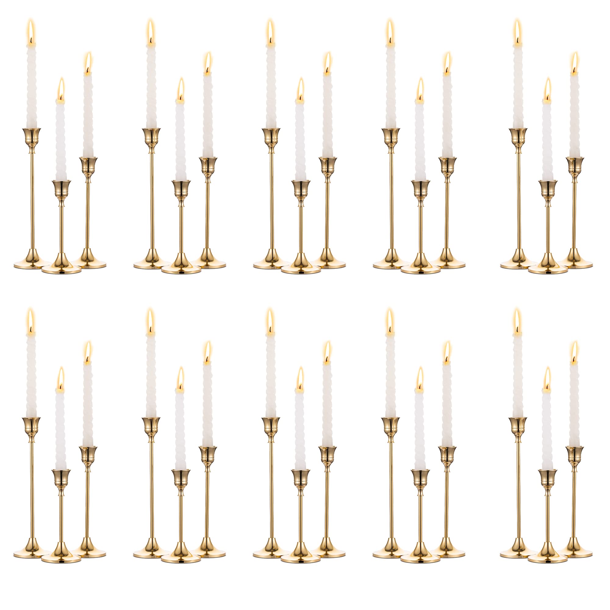 Nuptio Candlestick Holders Taper Candle Holder 10 Sets(30 Pcs) Gold Candle Sticks Holder Metal Candle Holders for Tapered Candles Table Centerpiece for Wedding Candlelight Dinner Birthday Decor