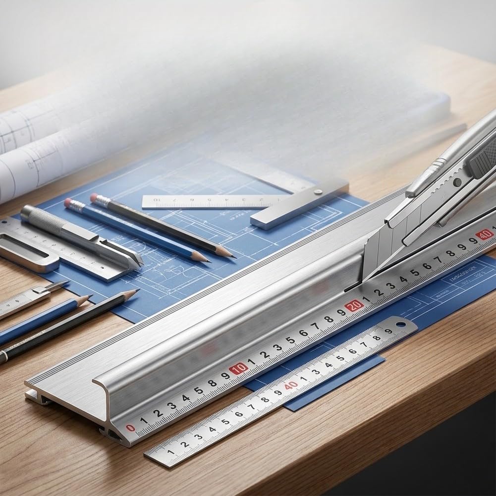 Regla de metal de 50 cm: regla de aluminio resistente con función antideslizante, precisa para arquitectos y artistas, regla plana resistente a los arañazos para trabajos profesionales