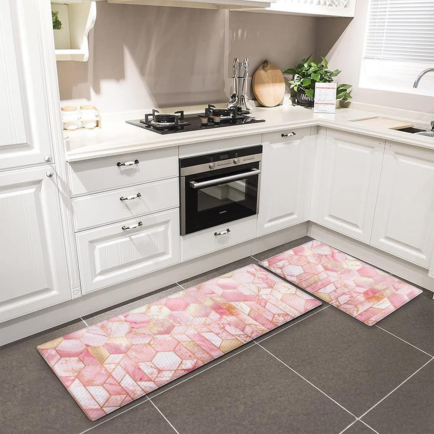 Kitchen Mats for Floor 2PCS, Non-Skid Waterproof Kitchen Mat, Cushioned Comfort Standing Mats for Kitchen Floor, Office, Laundry, Sink, Home Marble-4