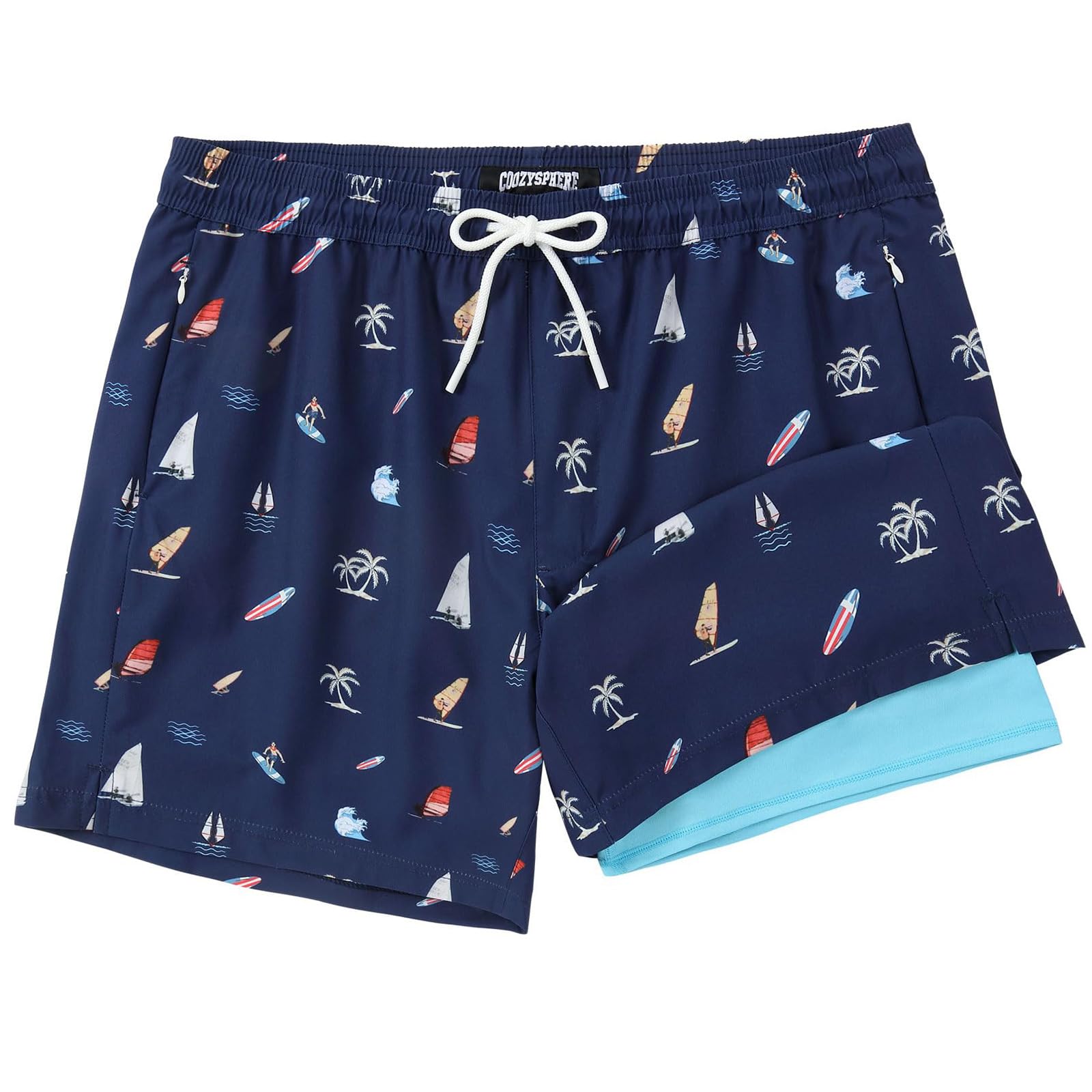 CoozySphere Mens Swim Shorts with Compression Liner 2 in 1 Quick Dry Swim Trunks Stretchy Board Shorts with Zip Pockets