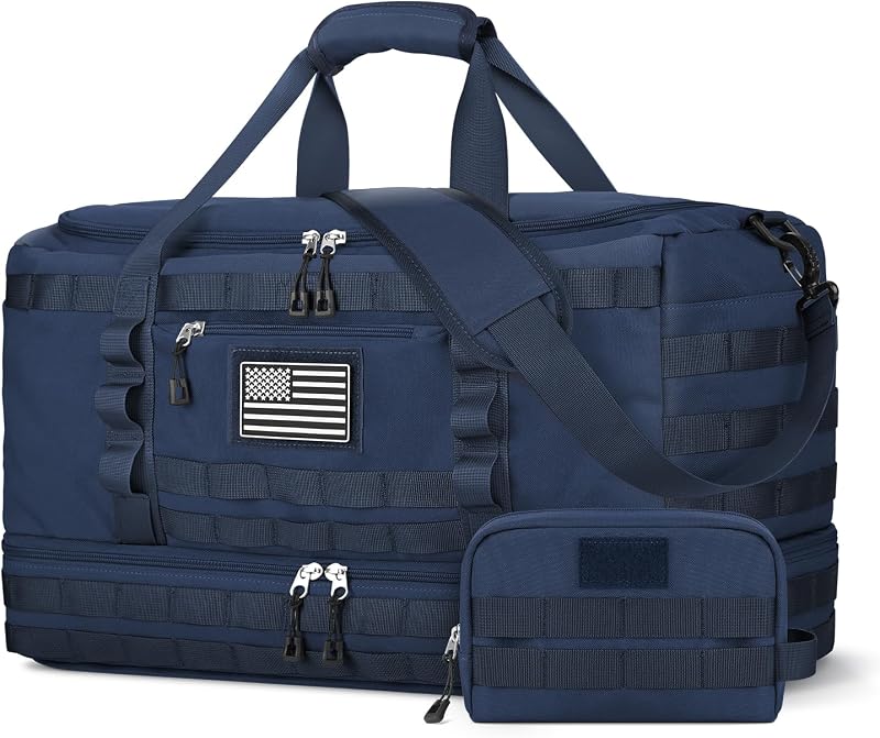 Bolsa de viagem Laktru azul em lona com compartimento para calçados e nécessaire