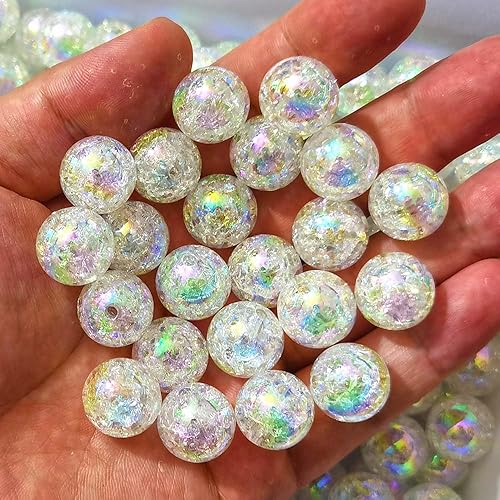 Qingxii Decorr Mixed Lots Brillante AB Color Acrílico Crackle Bead DIY Beading Hairband Pulseras Collar Artesanía Adornos (Blanco-Crackle#AB)