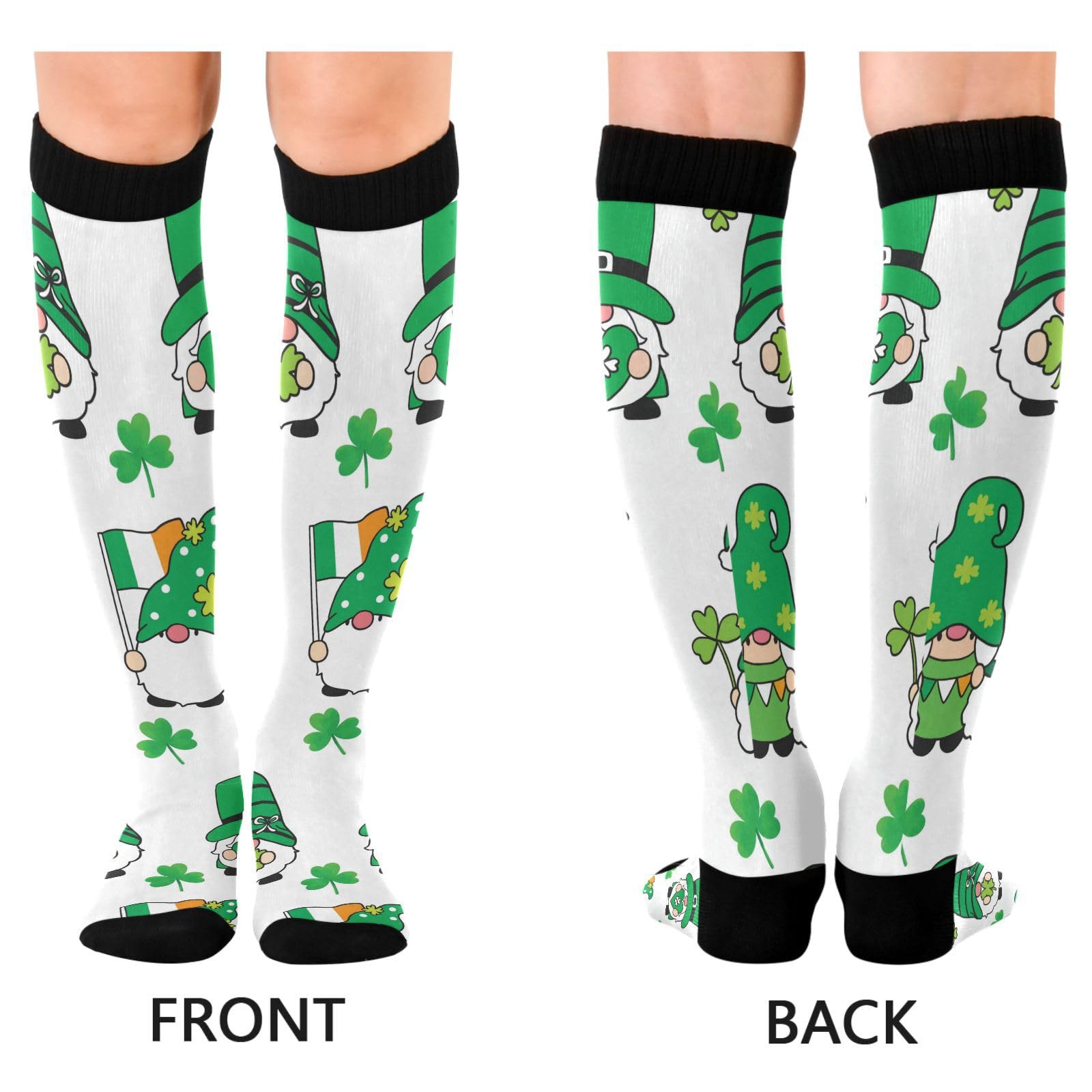 Dussdil Patricks Day Gnome Clover Compression Socks for Women Men Christmas Circulation Long Knee Socks for Winter Warm Stockings Socks