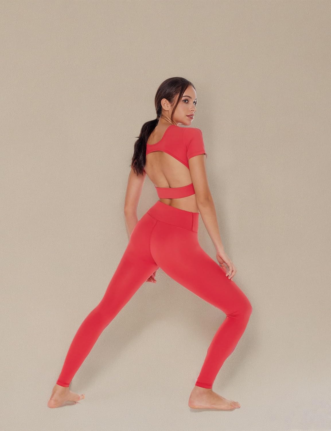 Open Back Workout Crop Tops for Women Backless Yoga Shirts Gym Short Sleeve Mild Support Compression Tee with Bra - Image 7