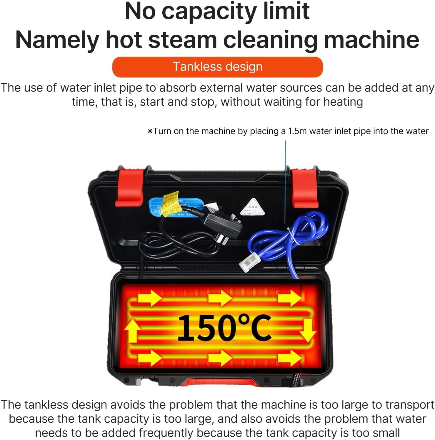 Nettoyeur vapeur commercial 3000 W, machine de nettoyage à main haute pression avec 5 brosses pour climatiseurs, hottes, voitures, usage domestique et industriel