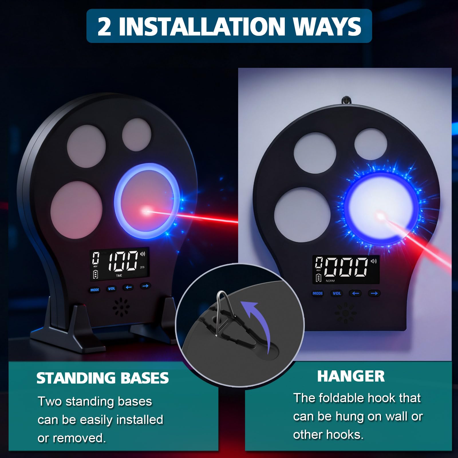 Objetivo de entrenamiento láser M-Target - Sistema de entrenamiento de fuego seco de cuatro zonas para práctica de tiro en interiores, con tres modos, registro de historia y funda portátil