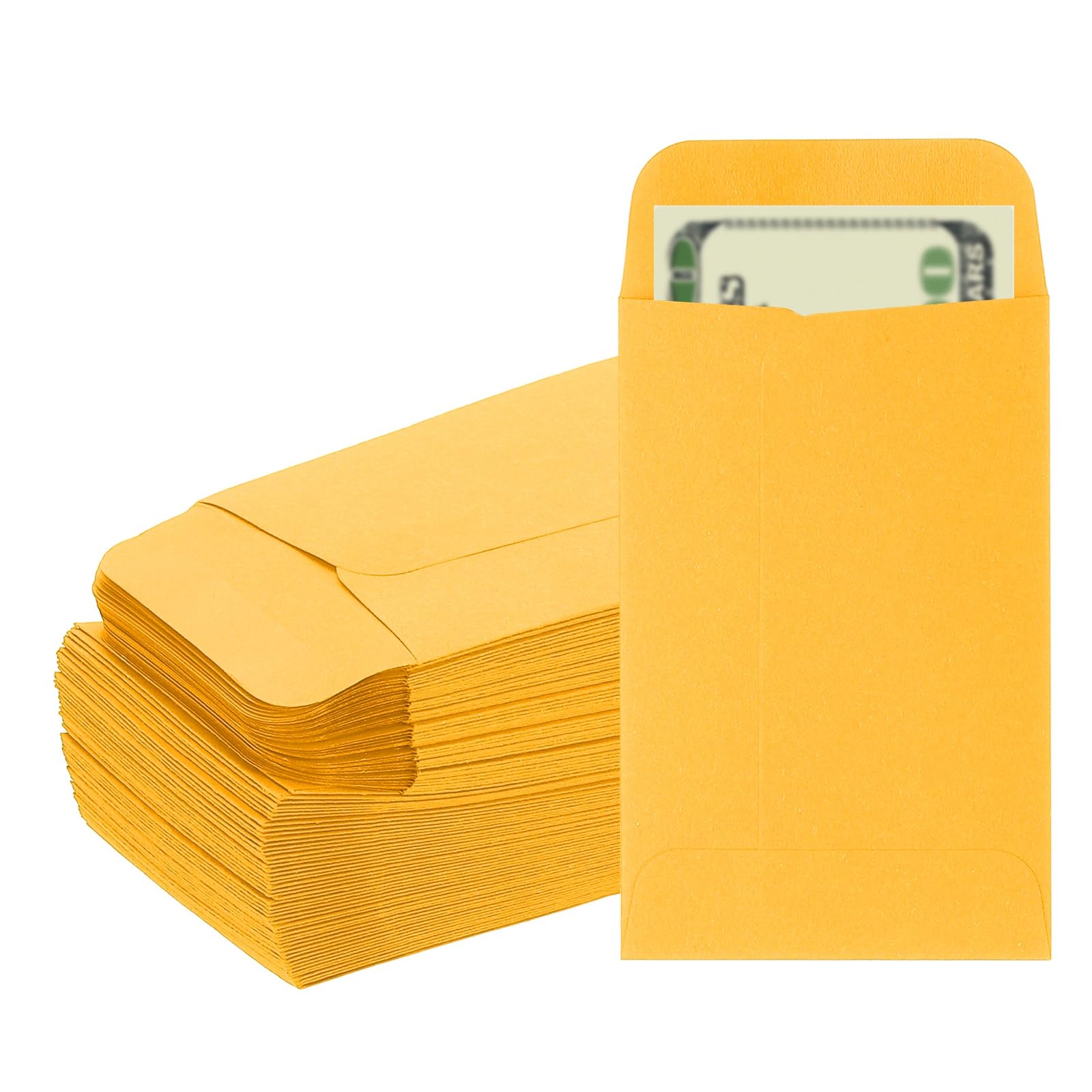PATIKIL Money Envelope, 100 Pack 3.5" x 2.2" Cash Envelopes Money Holder Bags Budgeting Saving Challenge Letter for Gift Coins Checks Tickets Jewelry Passport Card, Deep Yellow
