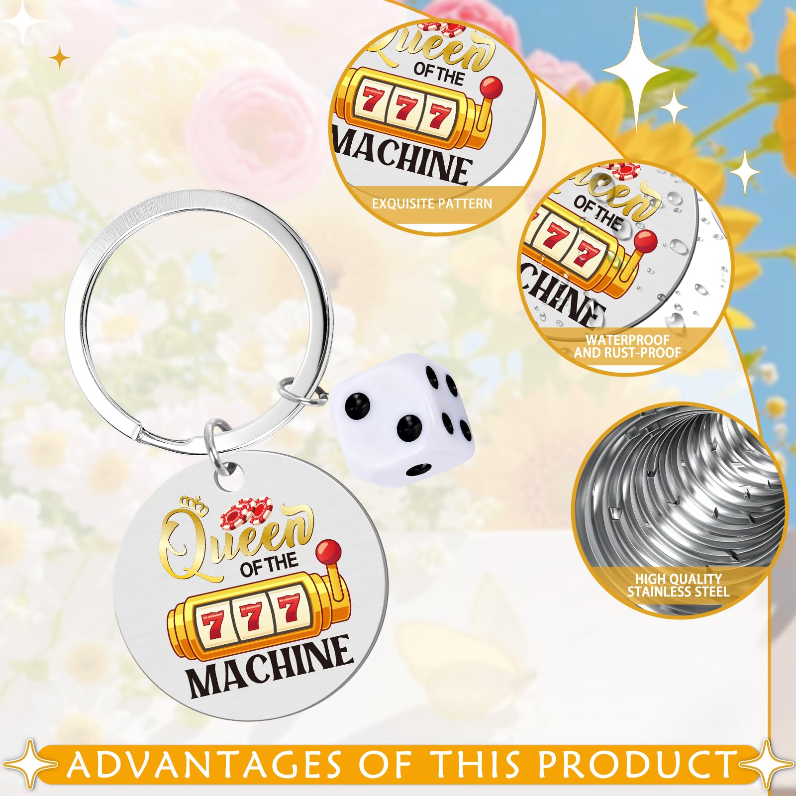 Casino Gambling Gift Keychain - Casino Lovers Gifts, Lucky Queen of the Slot Machine Keychain for Women Gamblers Games Player Grandma Mom Friends Coworker Christmas Retirement Present