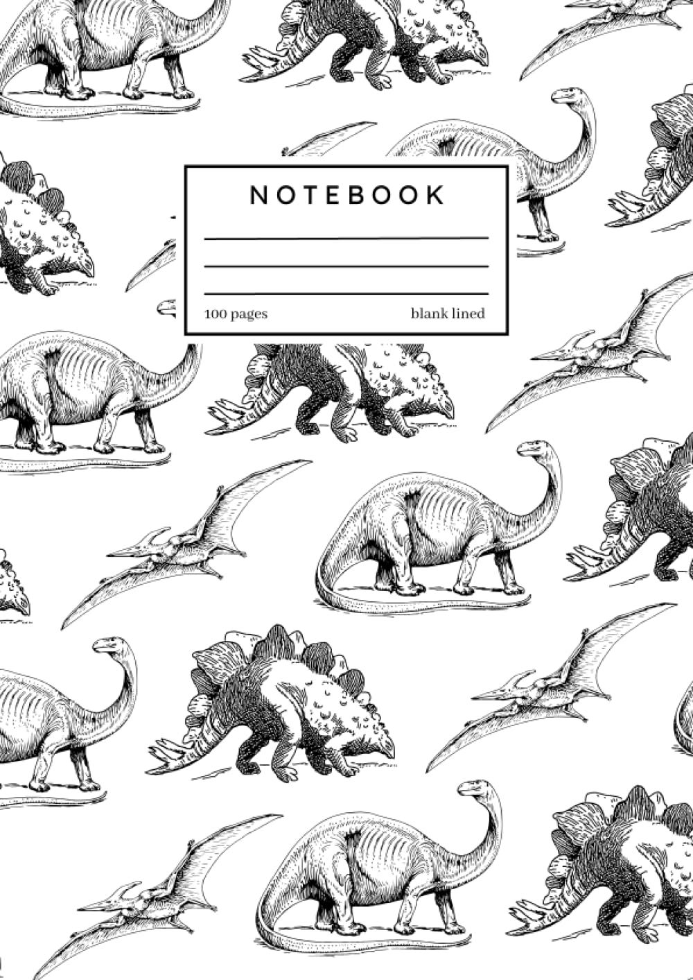 A4 NOTEBOOK: Large Dinosaur Sketch Pattern Notebook | Blank Lined | A4 (8.27" x 11.69") Black & White