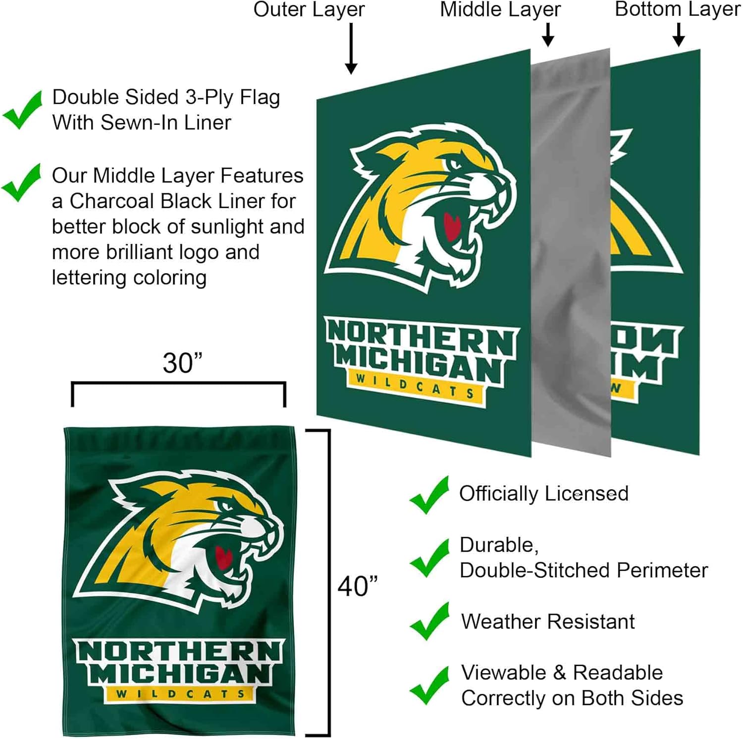 Northern Michigan Wildcats Double Sided House Flag - Image 3