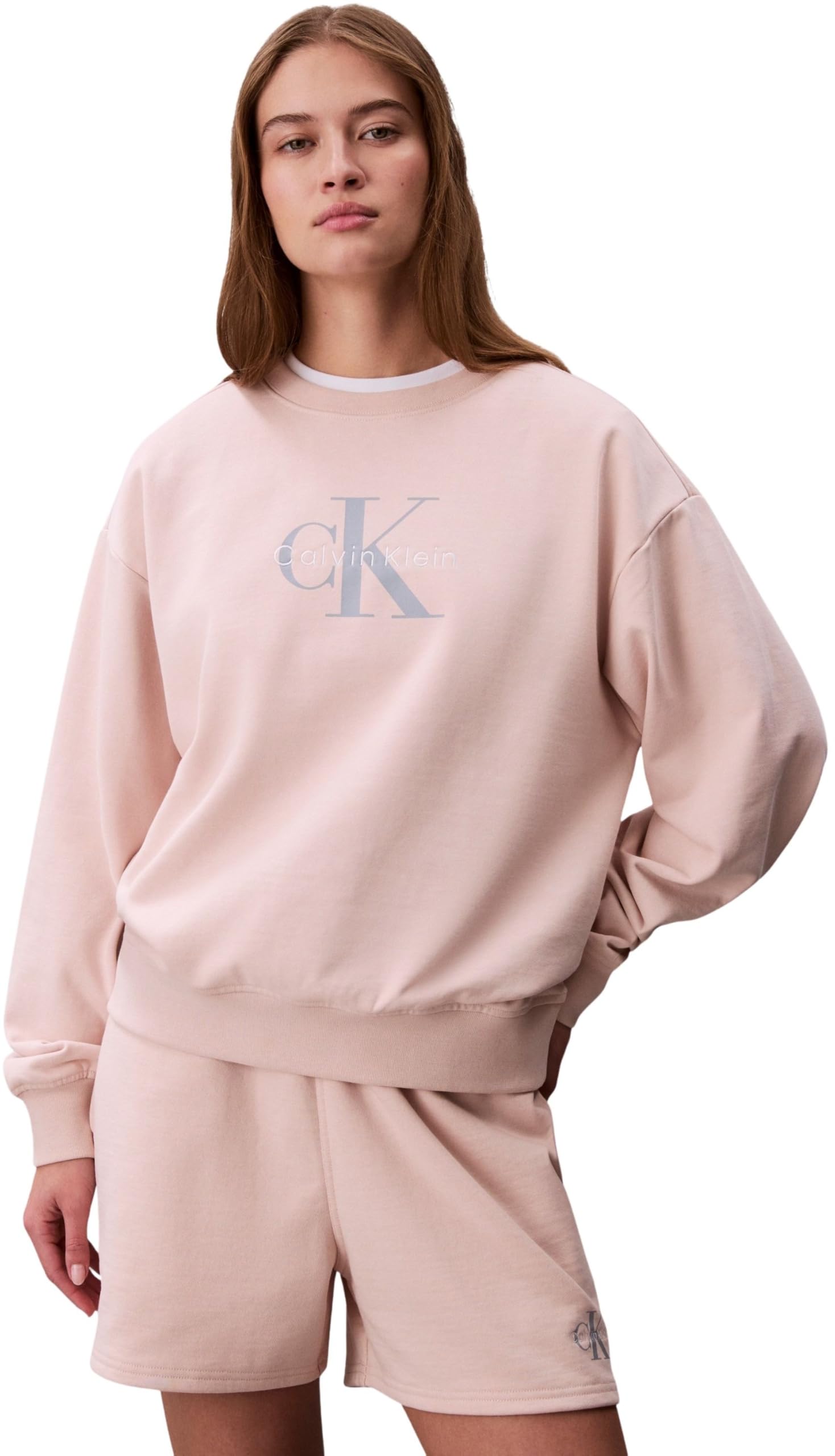 Calvin Klein Women's Ls Monologo French Terry Rlxd Cn Lv047B234G Sweatshirts, ORANGE, M