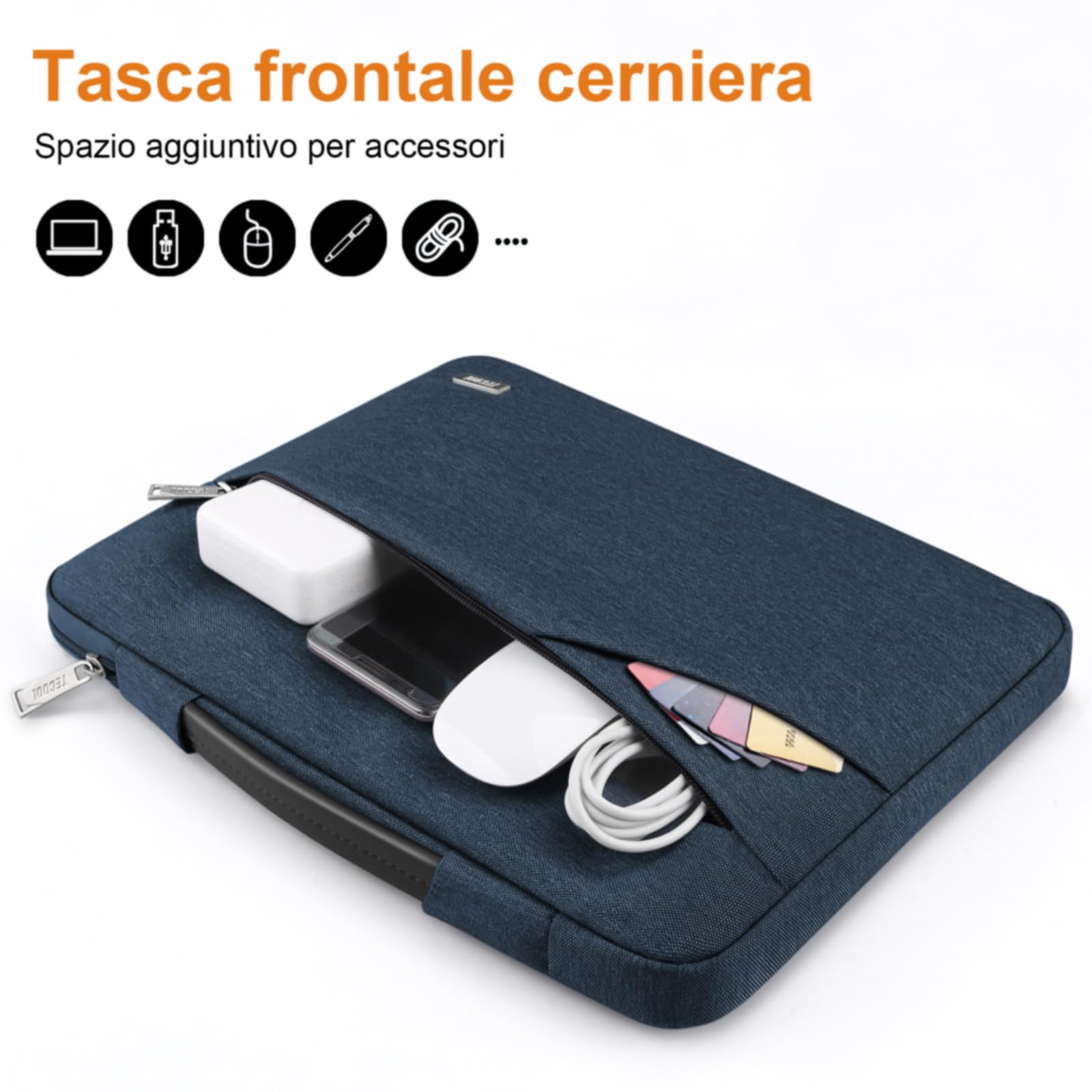 TECOOL 14 Pollici Custodia PC Portatile per 14'' HP Dell Acer ASUS Lenovo Thinkpad Ideapad Chromebook Notebook, MacBook Air 15 M2 M3 M4 2023-2025 Custodia Protettiva Laptop Borsa, Blu Denim