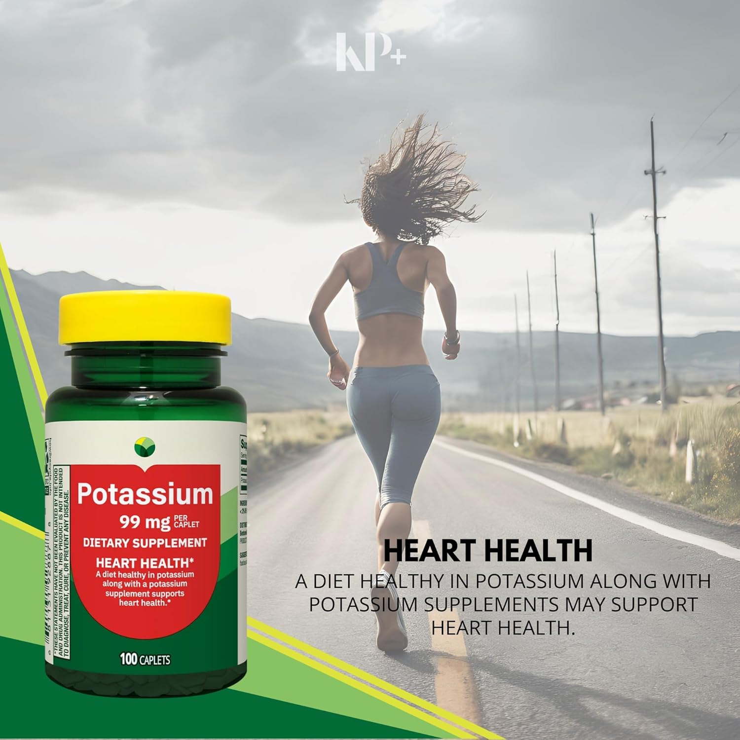 KP+ Spring Valley Potassium | Potassium 99 mg | 100 Caplets | Supports Heart, Muscle & Nerve Health | Essential Electrolyte Supplement | Pack of 2