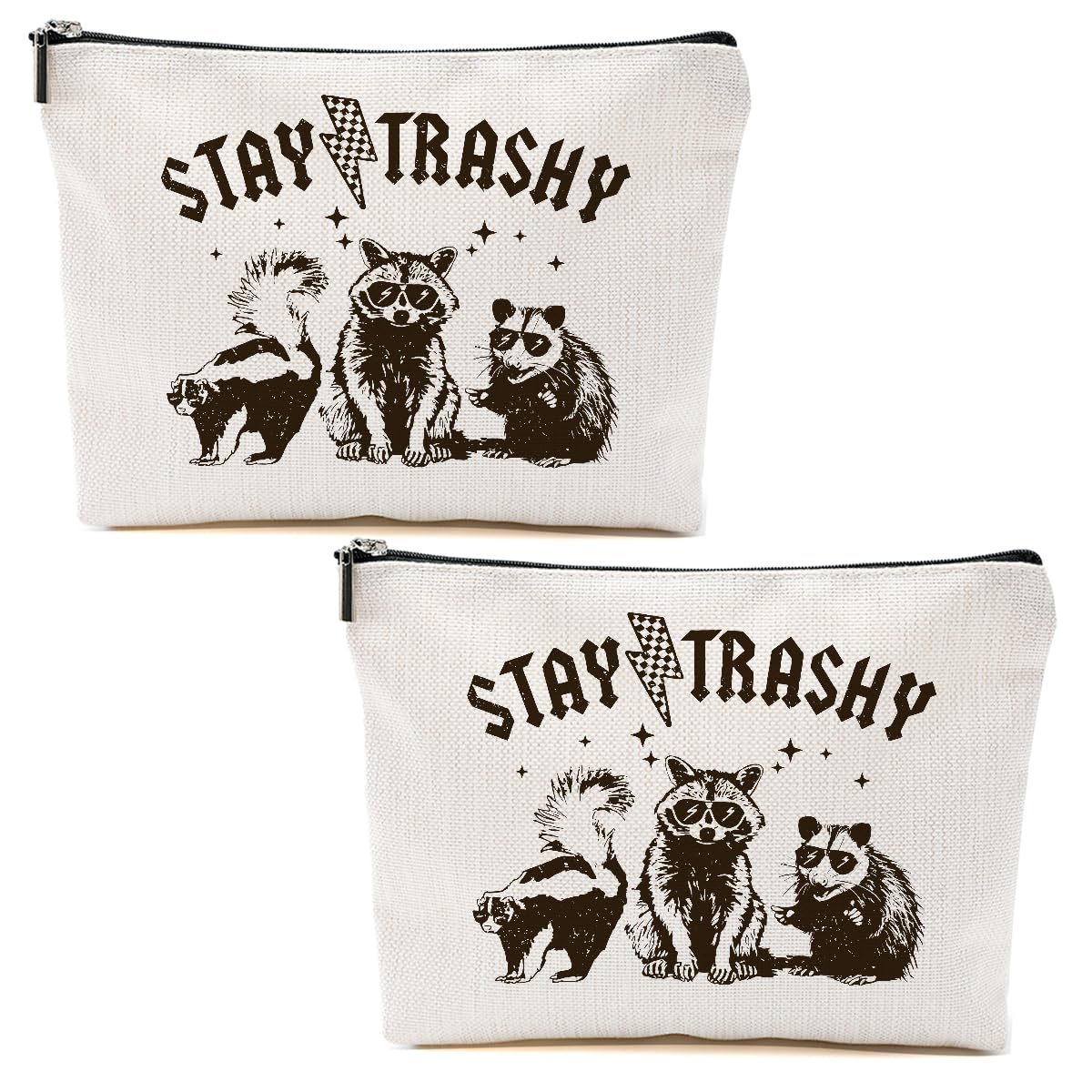 CSHVJ 2pcs Raccoon Makeup Bag Funny Sarcastic Humor Cosmetic Bag Animal Raccoon Gifts for Women Friends Coworkers Mom Sisters Bestie Christmas
