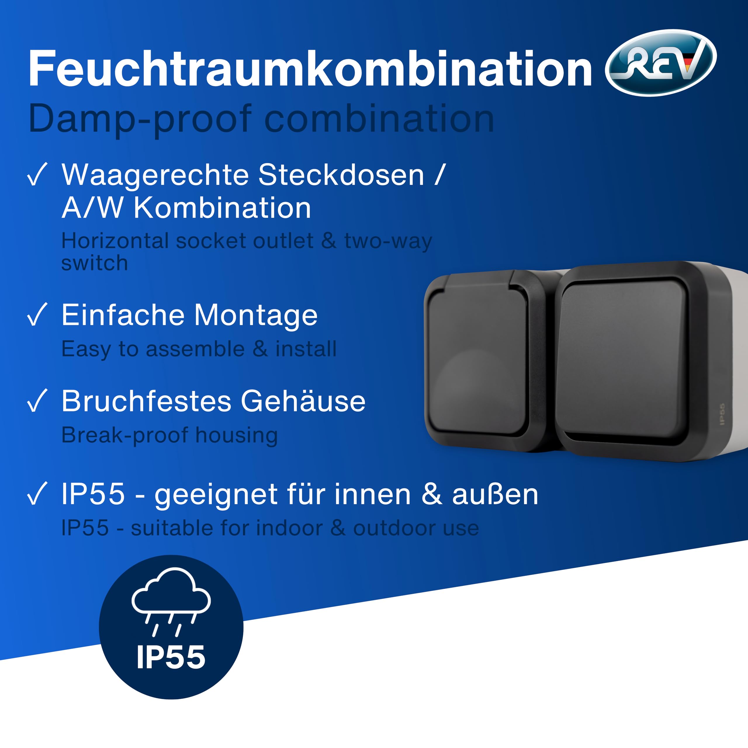 AquaStorm Interrupteur Va-et-vient Pour Pièces Humides IP55 Montage En