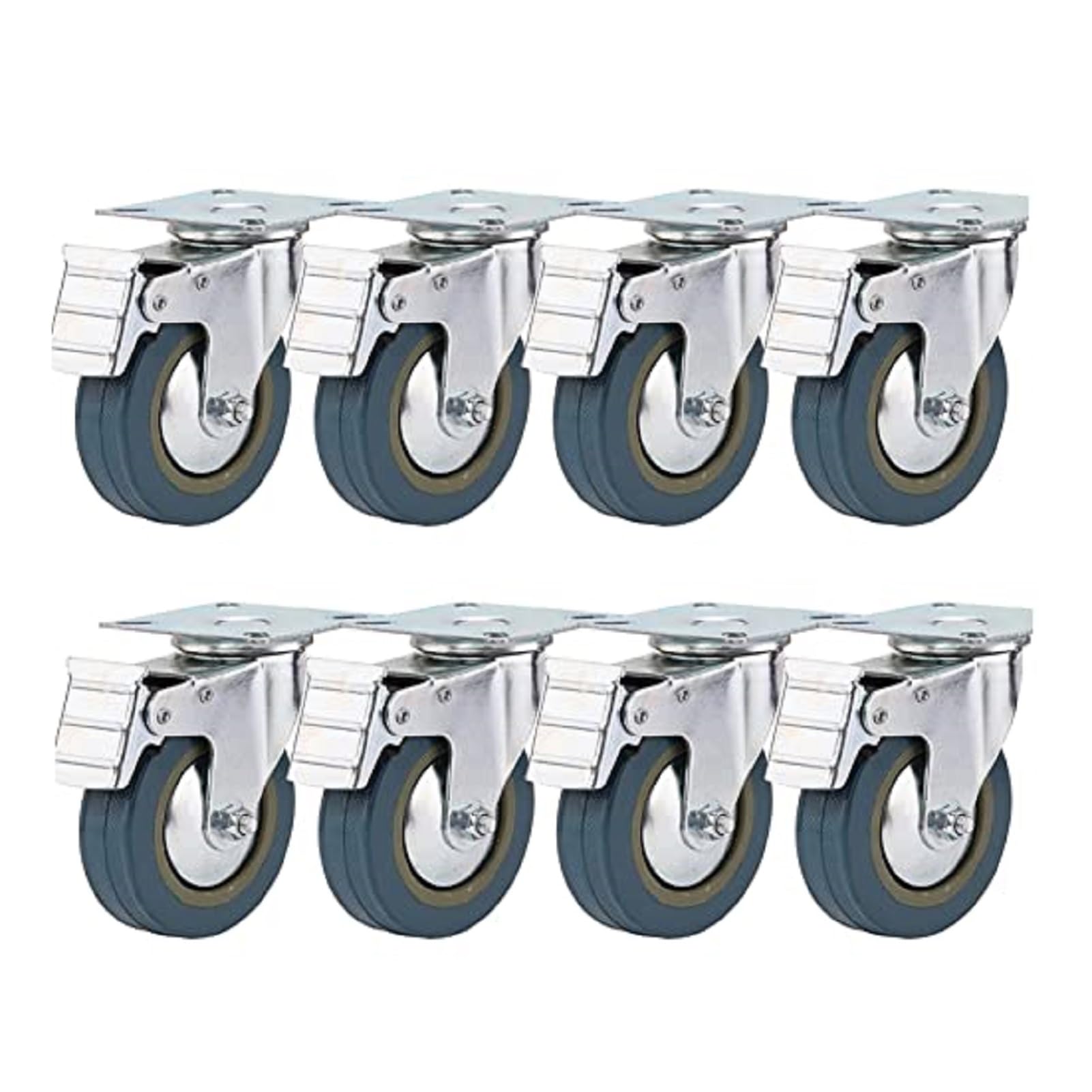 Holdfiturn 8Pcs Castor Wheels 100mm Rubber Swivel Castor Wheels 600kg Heavy Duty Trolley Furniture Caster with Brakes (8) — image 1