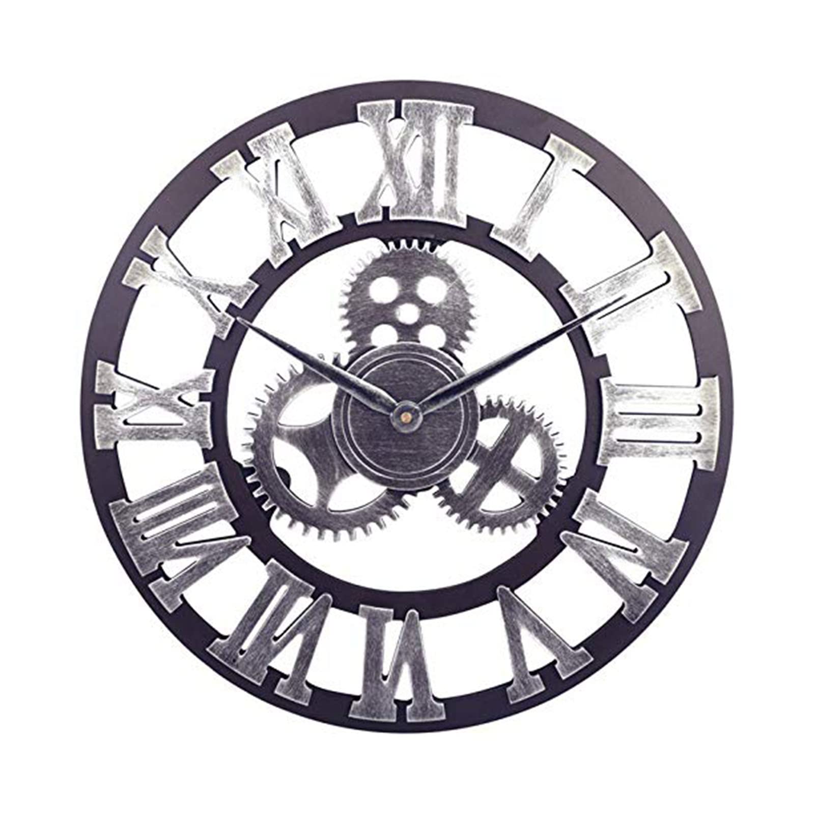 Wall Clock,Outdoor Clock,Garden Clock,Outdoor Industrial European Style Wrought Iron Wall Clock, Skeleton Roman Numerals Gear Silence Clocks for Kitchen, Living Room, Bedroom, Office, Loft Wall Decor