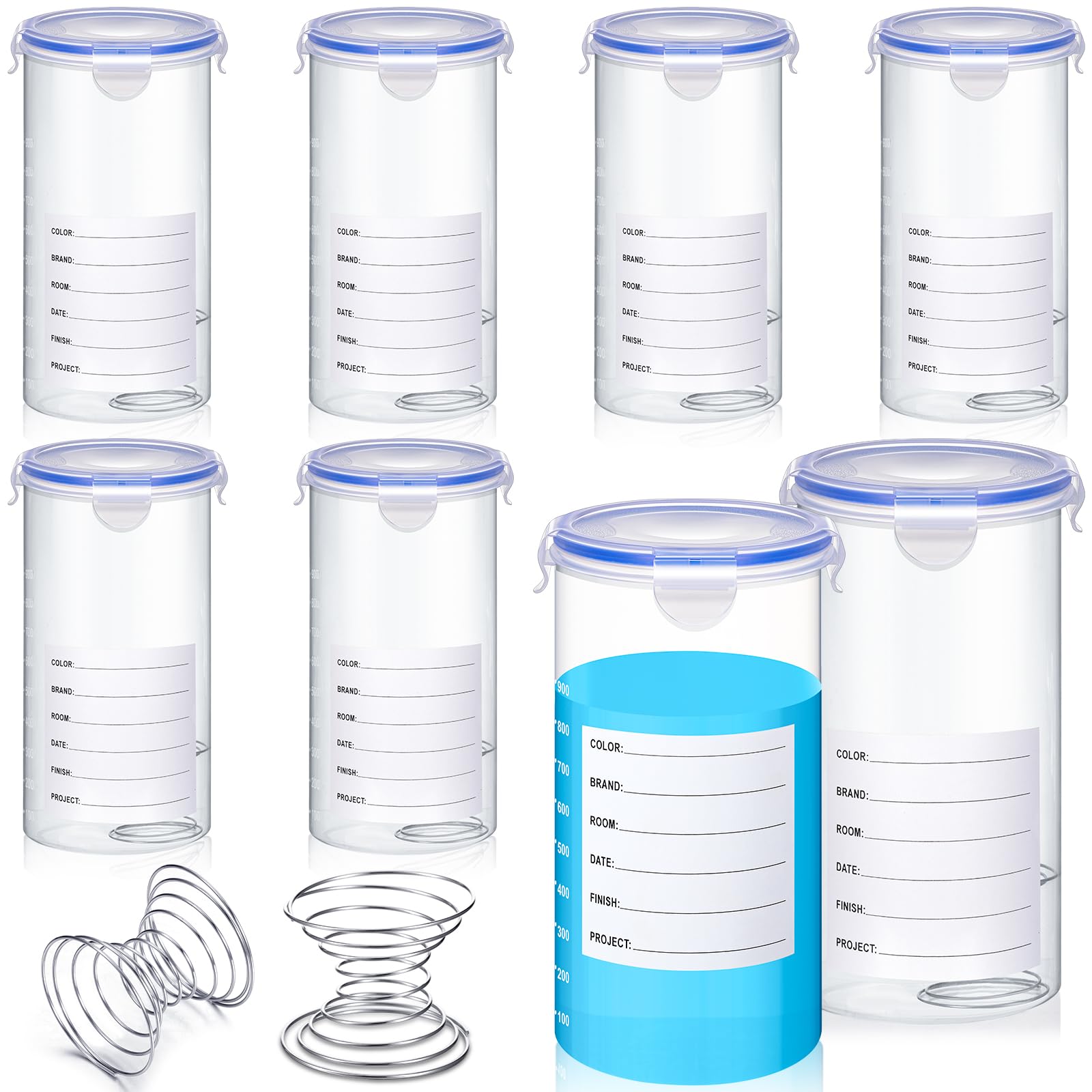 Remerry 8 Sets Paint Container with Stainless Steel Mixing Ball Touch up Storage Cups with Lids Paint Containers Storage Airtight for Repainting(1500 ml)