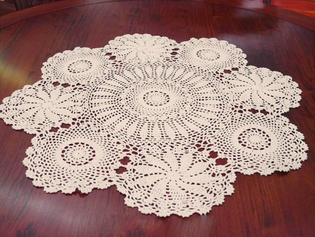 Damanni Cotton Handmade Crochet Lace Tablecloth Doilies Doily,Round,Beige,31 Inch