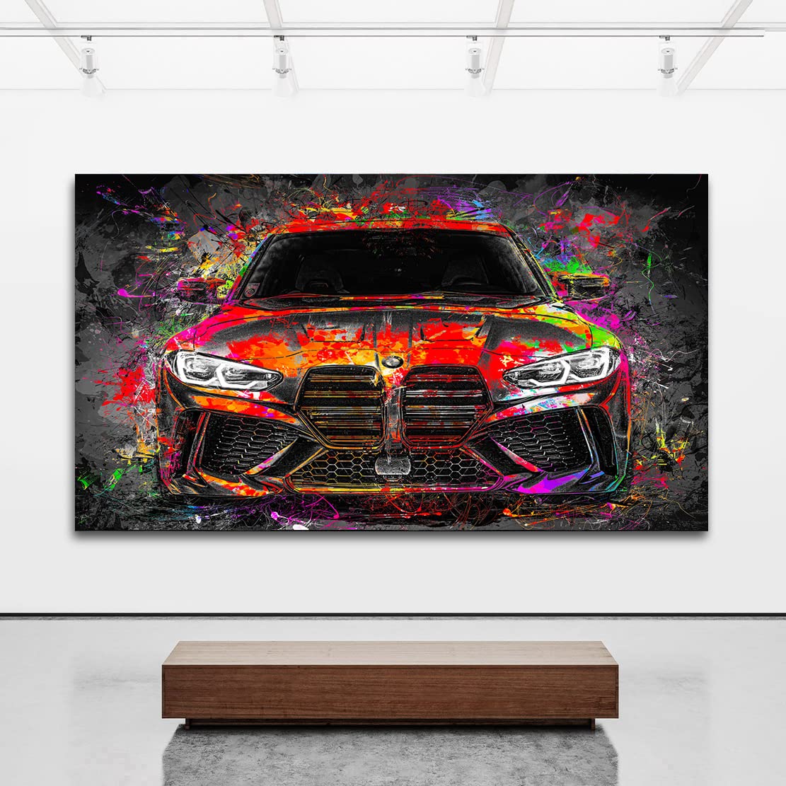Kunstgestalten24 Leinwandbild BMW M4 Pop Art Wandbild Kunstdruck Bar Dekoration XXL