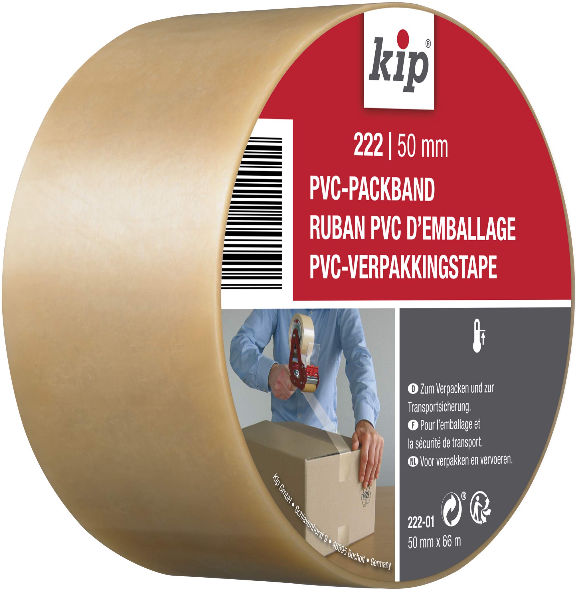 Kip 222 PVC to safely packing and Sealing Packing Tape, 50 mm x 66 m, transparent