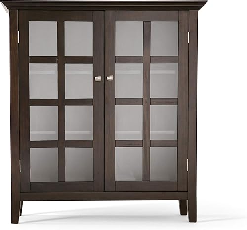 Miniatura 5 de SIMPLIHOME Acadian - Armario de almacenamiento mediano de transición de madera maciza de 39 pulgadas de ancho en marrón moreno, con 2 puertas de