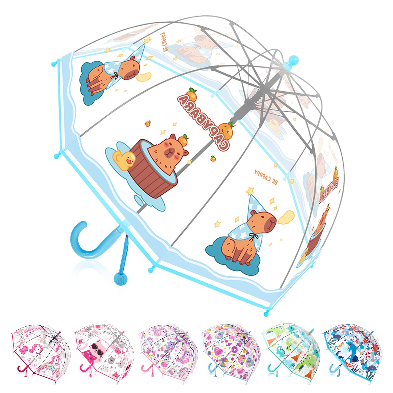 Wxjiahetai Kids Clear Bubble Umbrella for Girls & Boys, Transparent Dome Umbrella for Kids Ages 3–10, Auto-Open Windproof Rain Umbrellas, Lightweight