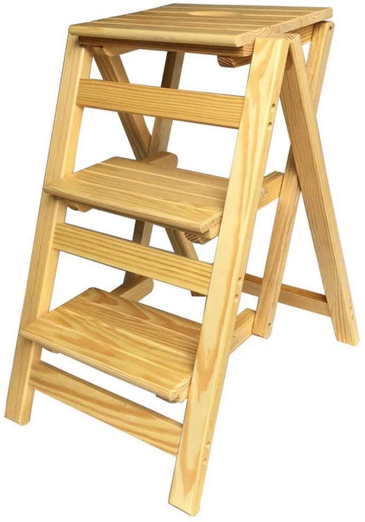 Marchepied en bois pliant avec 3 marches et double usage
