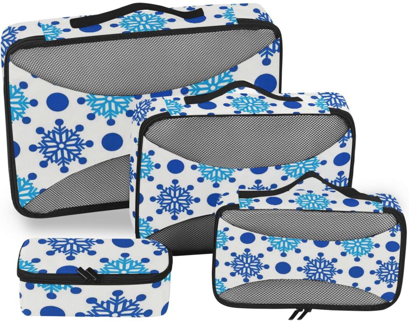 Snowflake Blue Polka Dot 4 Pcs set organizer bags set Mesh Travel Essentials portable compression packing cubes
