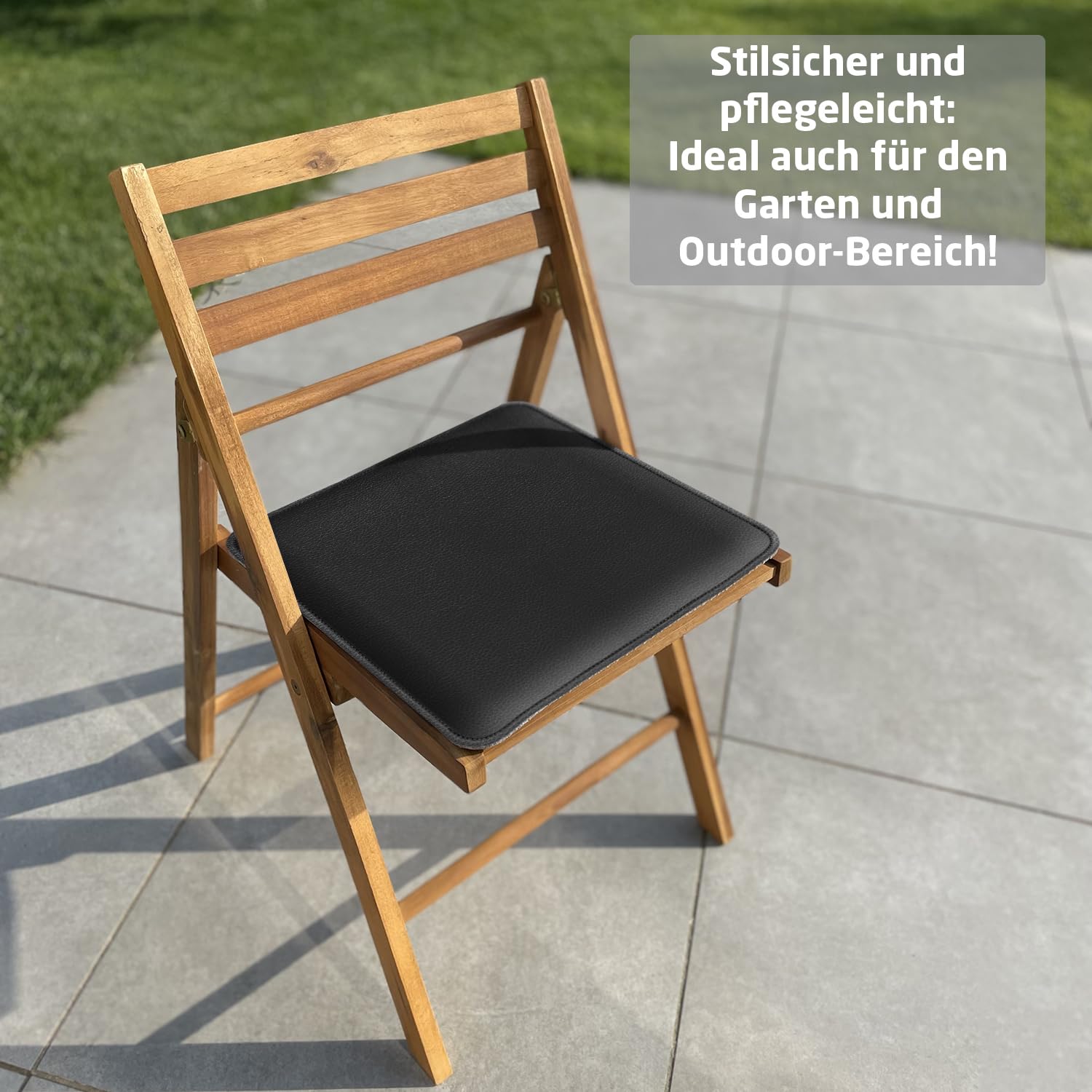 Miqio Design Sitzkissen | Wendekissen Rechteckig aus Filz und Kunstleder | Komfortgröße XL Stuhlkissen 40x40 cm | 4er-Set | Sitzauflage für Bank und Stuhl | Hellgrau-Schwarz