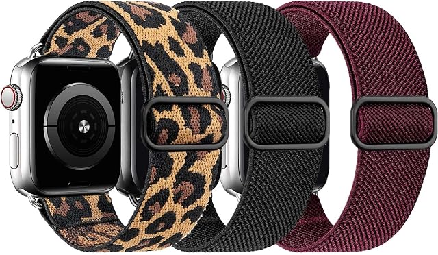 Stretchy Nylon Straps Compatible with Apple Watch Strap 38mm 40mm 41mm 42mm 44mm 45mm 49mm, Adjustable Braided Sport Solo Loop Replacement Band for iWatch Series Ultra 8 7 6 SE 5 4 3 2 1, 3 Packs