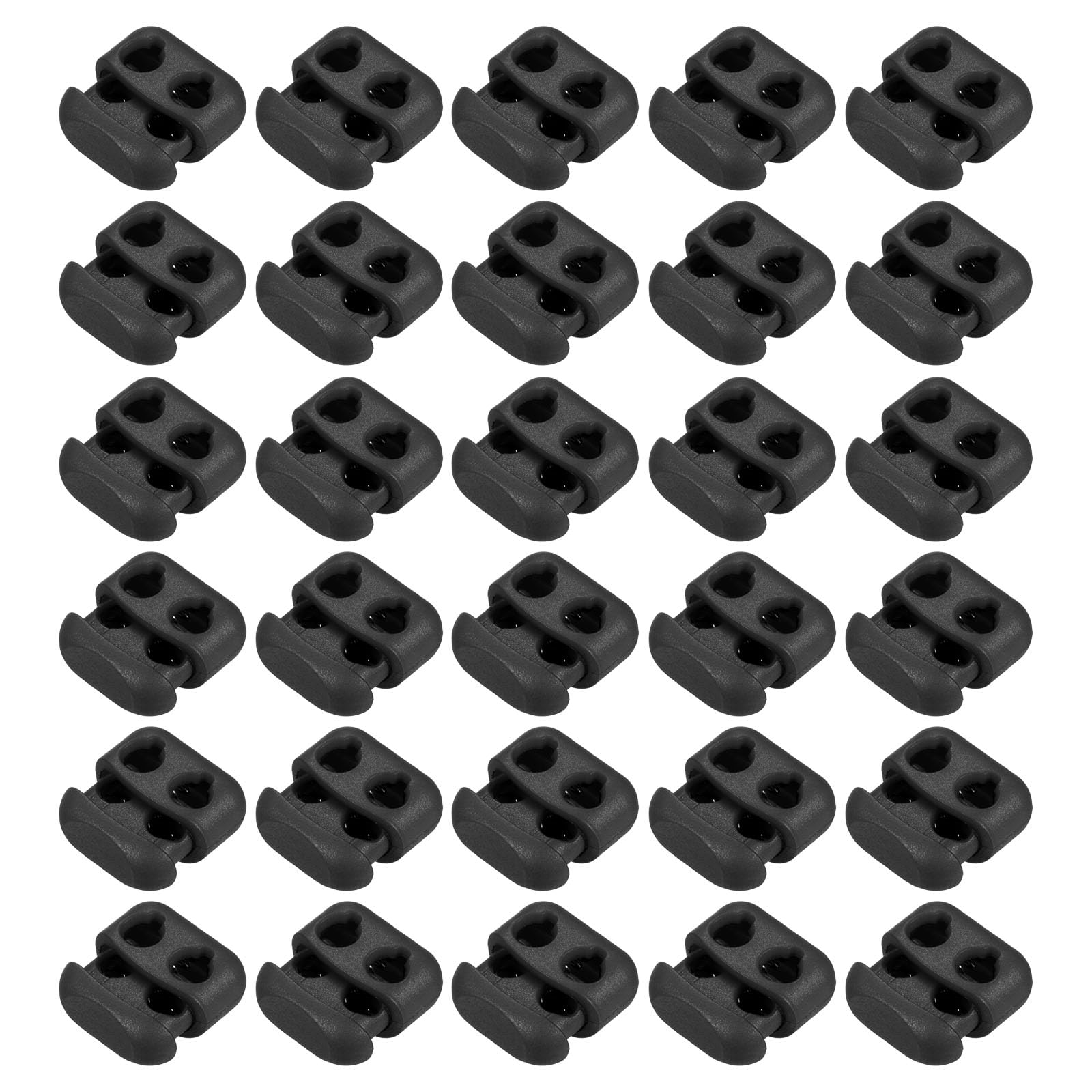 M METERXITY 30 Pack Plastic Cord Locks - Double-Hole Oval Spring Stopper Toggle Clasps, Apply to Drawstring Bags Clothes (16x17mm, Black)