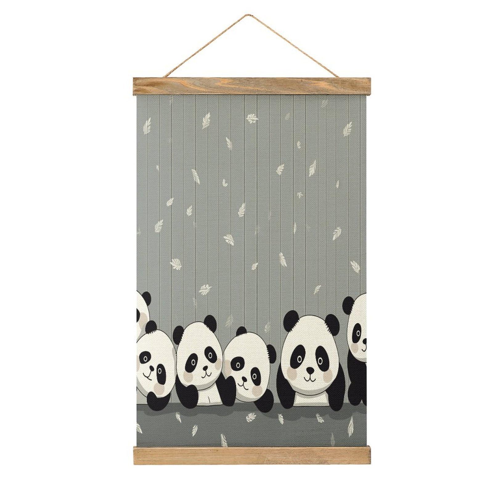 FekiLoot Funny Panda Wall Art Poster Hanger Frame Linen Wall Art Decor Vintage Hanging Poster Hanging Wall Decor Rustic Retro Wall Art Print for Living Room Decor 20.4 X 13.1Inches