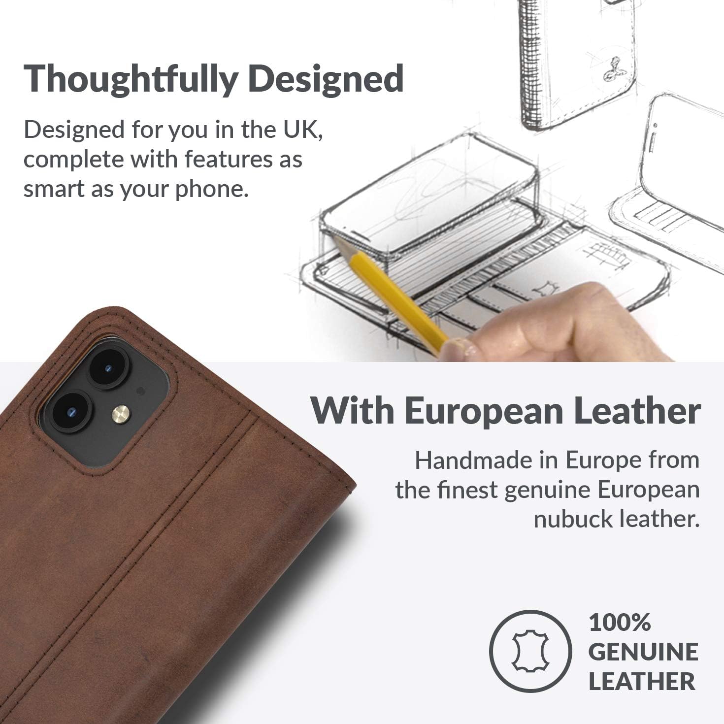 Snakehive Leather Wallet for iPhone 11 || Real Leather Wallet Phone Case || Viewing Stand & 3 Card Holder || Flip Folio Cover with Note Slot (Brown) - Image 6