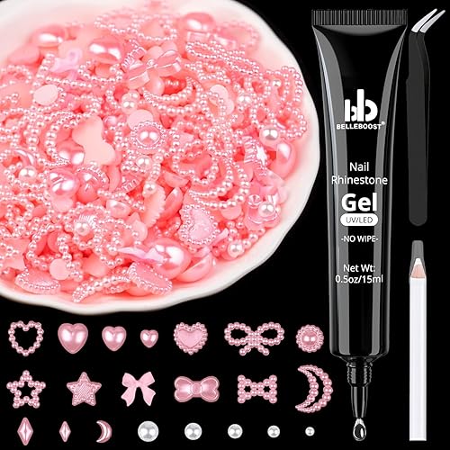 Miniatura 1 de 1200 dijes de uñas multiformas 3D y perlas de parte trasera plana, estilos de mezcla de rosa y blanco, adornos de girasol para arte de uñas,