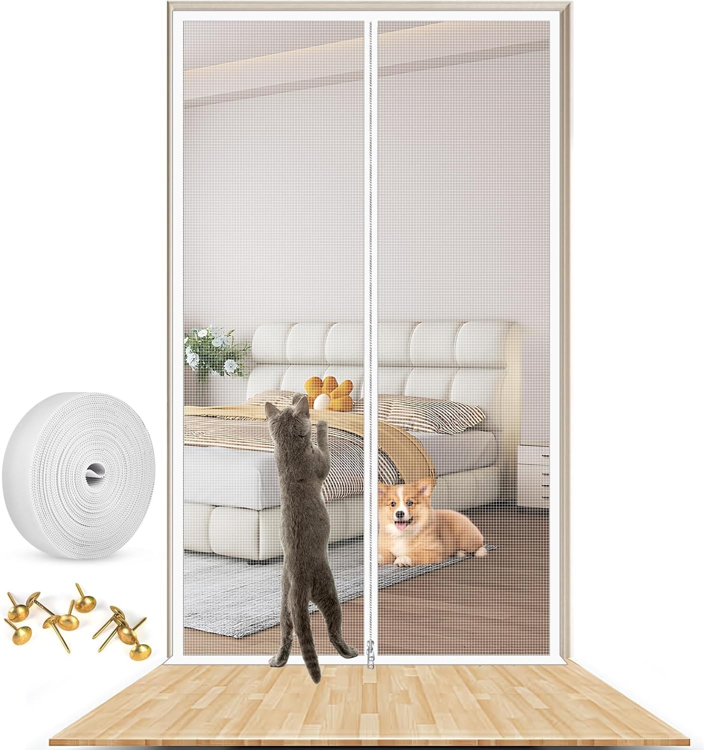 Heavy Duty Cat Screen Door - Fits Size 90cm X 200cm Durable Mesh Pet For Cats And Dogs Easy Installation And Insect Protection(90x220cm)
