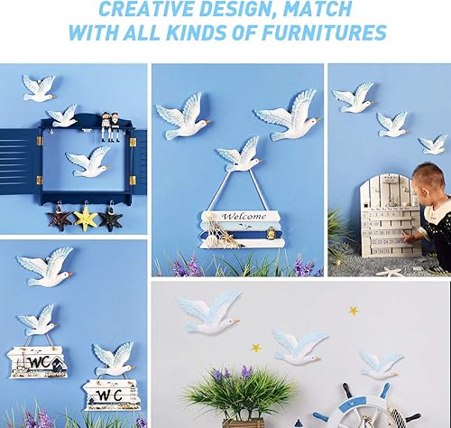Miniatura 5 de VOSAREA Decoración temática de playa de Three Little Birds, decoración de pared de resina, gaviotas, pájaros, decoración de pared náutica,