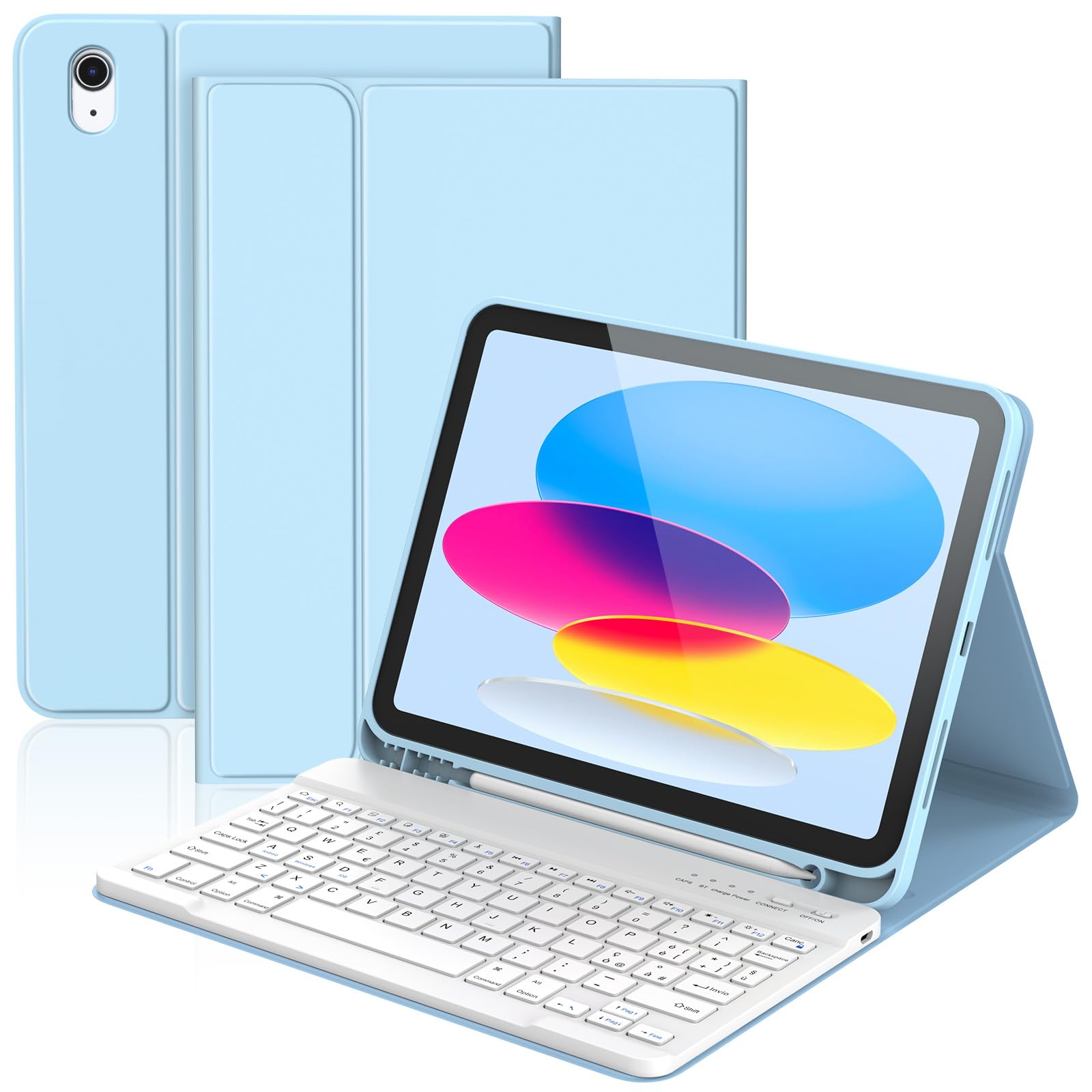 KBCASE Custodia Tastiera per iPad A16 11/10 Generazione,Cover iPad A16 11/10 Generazione con Bluetooth Tastiera (11/10.9 Pollici, 2025/2022), Italiano QWERTY,con Portapenna,Blu